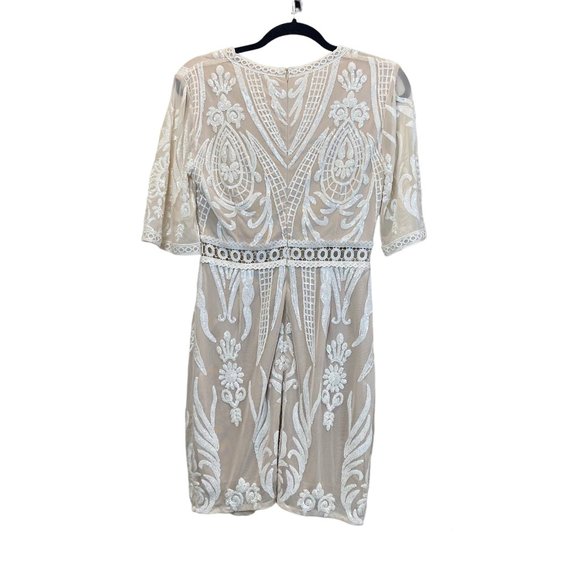 Endless Rose Beaded Brocade Dress Womens Size S White Sequin Nude lining - Picture 2 of 15